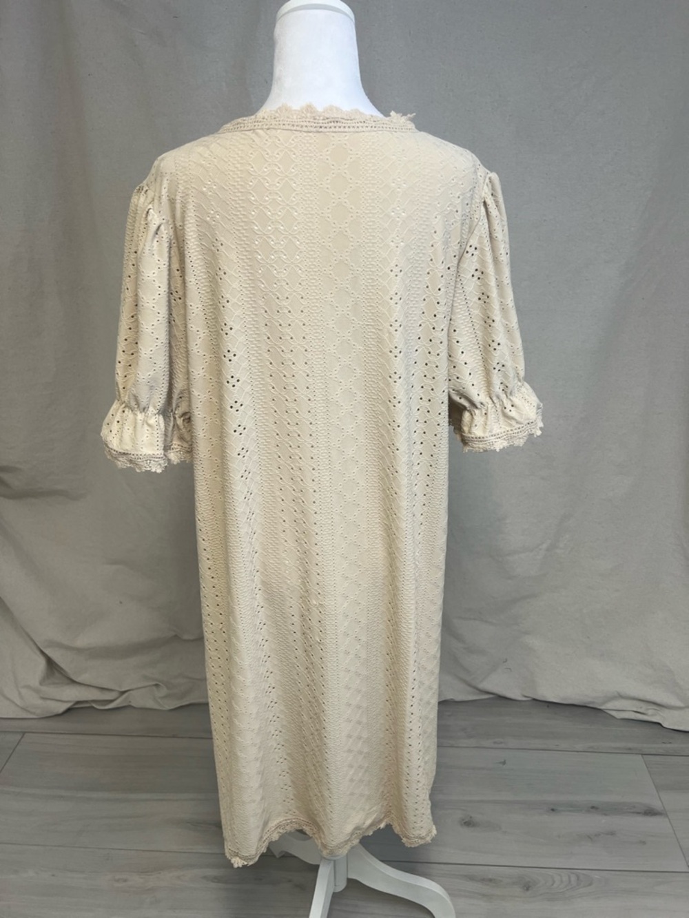 Cottagecore Cream Eyelet Lace V-Neck Cotton Dress Coquette Coastal Cowgirl - Picture 4 of 7